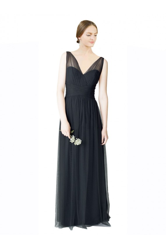 Pewter línea A Cuello en V Cuello de Corazón Tul Largo Vestidos de dama de honor Tiendas