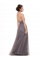 Pewter línea A Tirantes espagueti Tul Largo Vestidos de dama de honor Tiendas