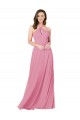 Piel rosa línea A Halter Gasa Largo Vestidos de dama de honor / Vestidos de fiesta Tiendas