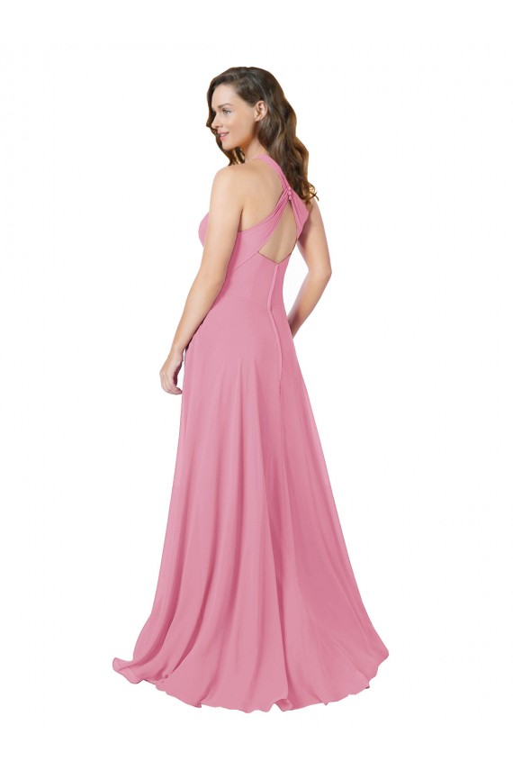 Piel rosa línea A Halter Gasa Largo Vestidos de dama de honor / Vestidos de fiesta Tiendas