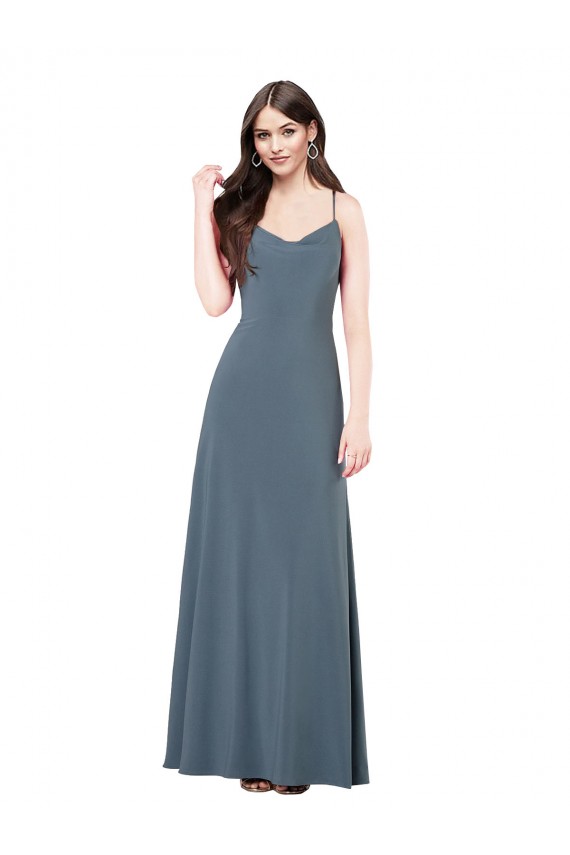 Pizarra gris línea A Cuello en V Spandex Largo Vestidos de dama de honor / Vestidos de fiesta Tiendas