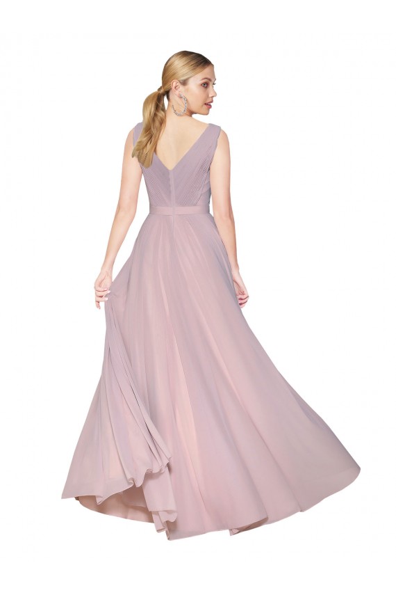 Primavera línea A Cuello en V Cuello Alto Gasa Largo Formales Vestidos de dama de honor / Vestidos de fiesta Tiendas