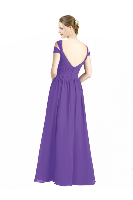 Púrpura línea A Hombros Descubiertos Gasa Largo Vestidos de dama de honor Tiendas