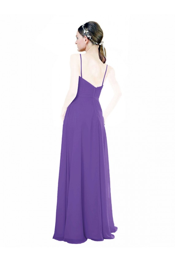 Púrpura línea A Tirantes espagueti Cuello en V Gasa Largo Vestidos de dama de honor Tiendas