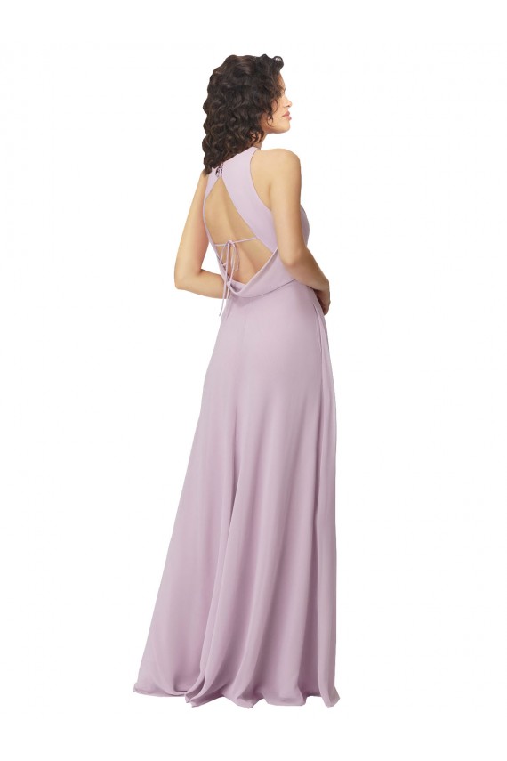 Resplandor rosa línea A Halter Cuello Alto Gasa Largo Vestidos de dama de honor Tiendas