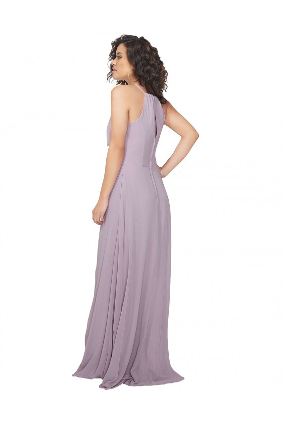 Resplandor rosa línea A Halter Gasa Largo Vestidos de dama de honor Tiendas