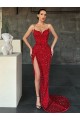 Rojo Cubierta Cuello en V Barrer tren Lentejuelas Terciopelo Largo Vestidos de fiesta Tiendas