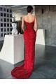 Rojo Cubierta Cuello en V Barrer tren Lentejuelas Terciopelo Largo Vestidos de fiesta Tiendas