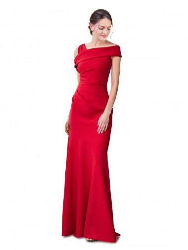 Rojo Sirena Crepé Elástico Largo Formales Vestidos de dama de honor / Vestidos de fiesta Tiendas