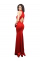 Rojo Sirena Halter Satén elástico Largo Formales Vestidos de dama de honor / Vestidos de fiesta Tiendas