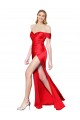 Rojo Sirena Hombros Descubiertos Satén elástico Largo Formales Vestidos de dama de honor / Vestidos de fiesta Tiendas