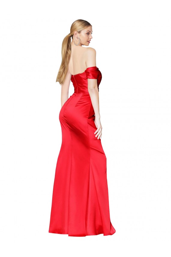 Rojo Sirena Hombros Descubiertos Satén elástico Largo Formales Vestidos de dama de honor / Vestidos de fiesta Tiendas