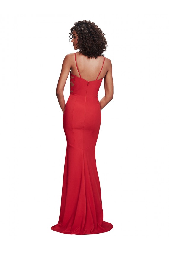 Rojo Sirena Tirantes espagueti Crepé Elástico Largo Formales Vestidos de dama de honor / Vestidos de fiesta Tiendas