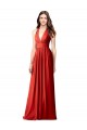 Rojo línea A Halter Cuello en V Gasa Largo Vestidos de dama de honor Tiendas