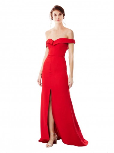 Rojo línea A Hombros Descubiertos Crepé Elástico Largo Formales Vestidos de dama de honor / Vestidos de fiesta Tiendas
