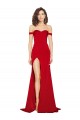 Rojo línea A Hombros Descubiertos Satén sedoso Largo Formales Vestidos de dama de honor / Vestidos de fiesta Tiendas