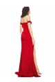 Rojo línea A Hombros Descubiertos Satén sedoso Largo Formales Vestidos de dama de honor / Vestidos de fiesta Tiendas