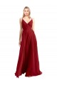 Rojo línea A Tirantes espagueti Cuello en V Gasa Largo Vestidos de dama de honor Tiendas
