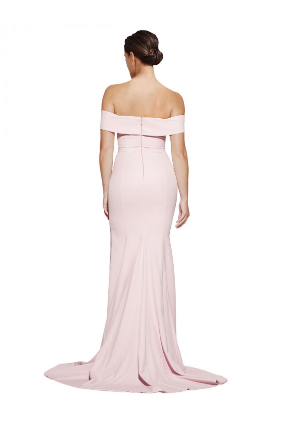 Rosa Cubierta Cuadrado Barrer tren Crepé Elástico Largo Formales Vestidos de dama de honor / Vestidos de fiesta Tiendas