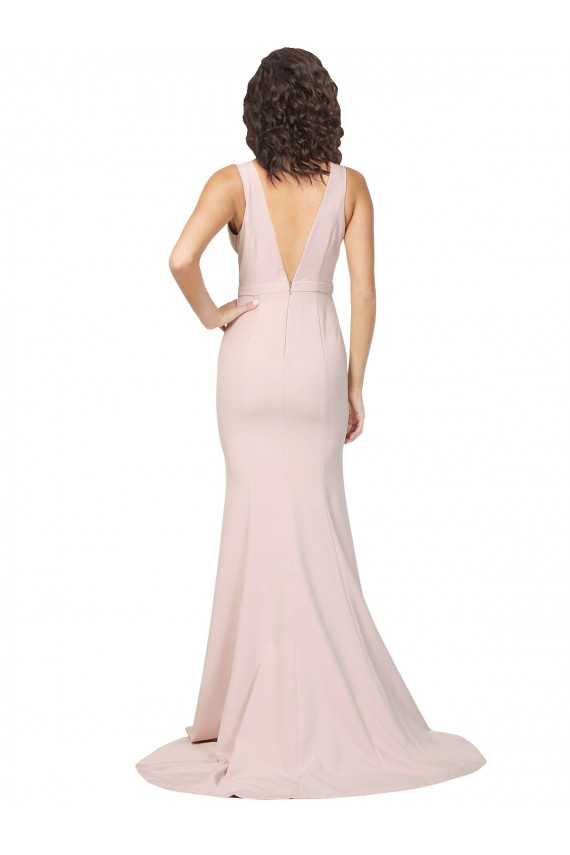 Rosa Cubierta Cuello en V Barrer tren Crepé Elástico Largo Formales Vestidos de dama de honor / Vestidos de fiesta Tiendas