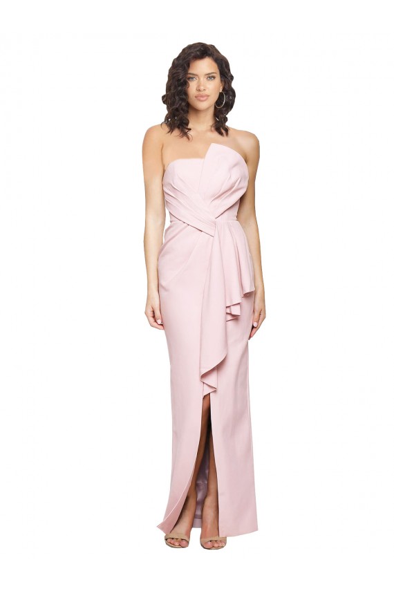 Rosa Cubierta Sin tirantes Crepé Elástico Largo Formales Vestidos de dama de honor / Vestidos de fiesta Tiendas