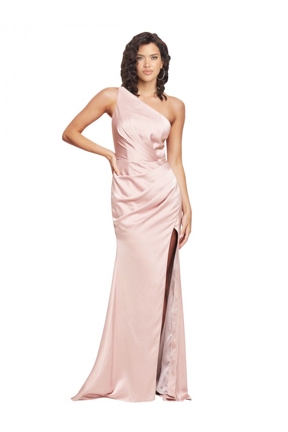 Rosa Cubierta Un Hombre Satén sedoso Largo Formales Vestidos de dama de honor / Vestidos de fiesta Tiendas