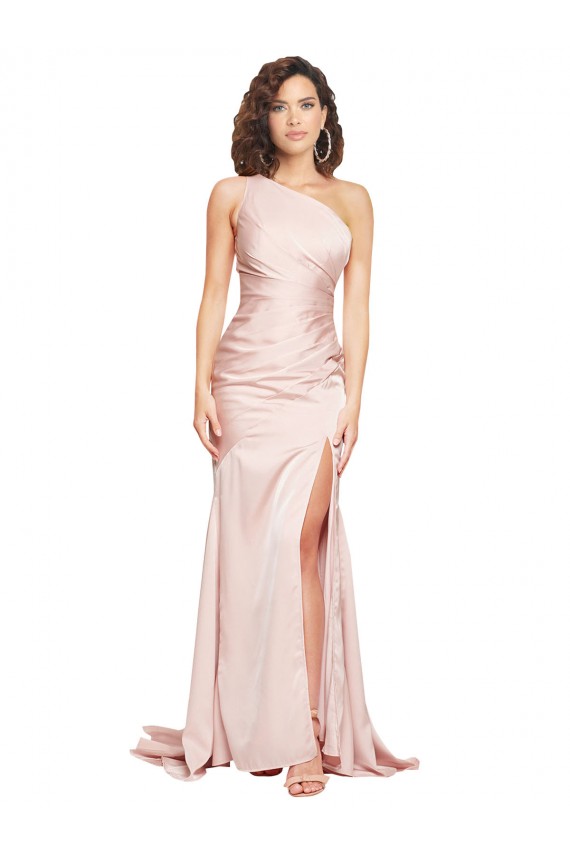 Rosa Cubierta Un Hombre Satén sedoso Largo Formales Vestidos de dama de honor / Vestidos de fiesta Tiendas