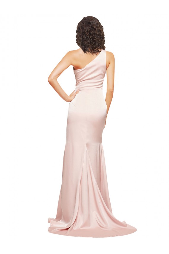 Rosa Cubierta Un Hombre Satén sedoso Largo Formales Vestidos de dama de honor / Vestidos de fiesta Tiendas