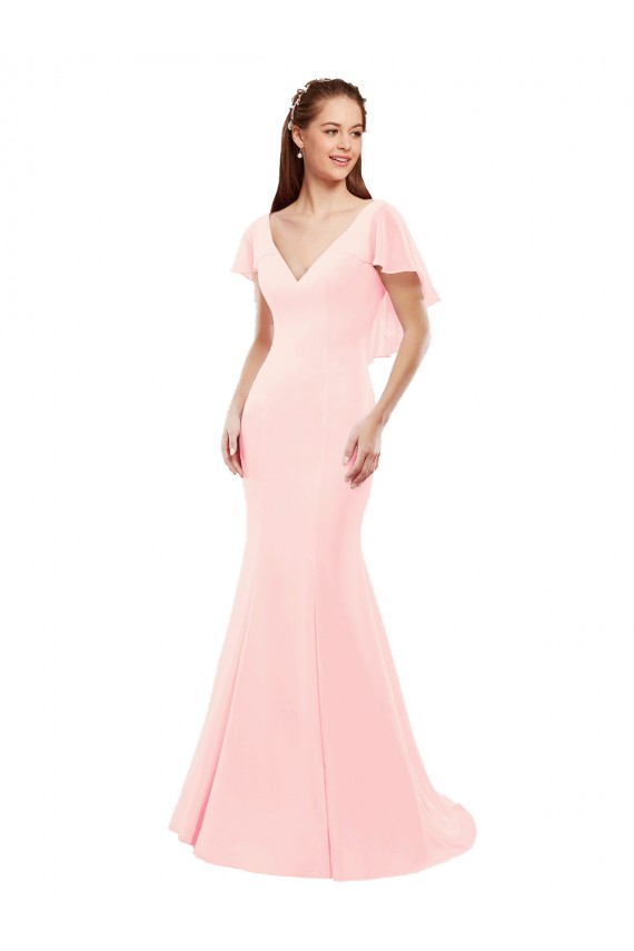 Rosa Sirena Cuello en V Gasa Largo Vestidos de dama de honor Tiendas