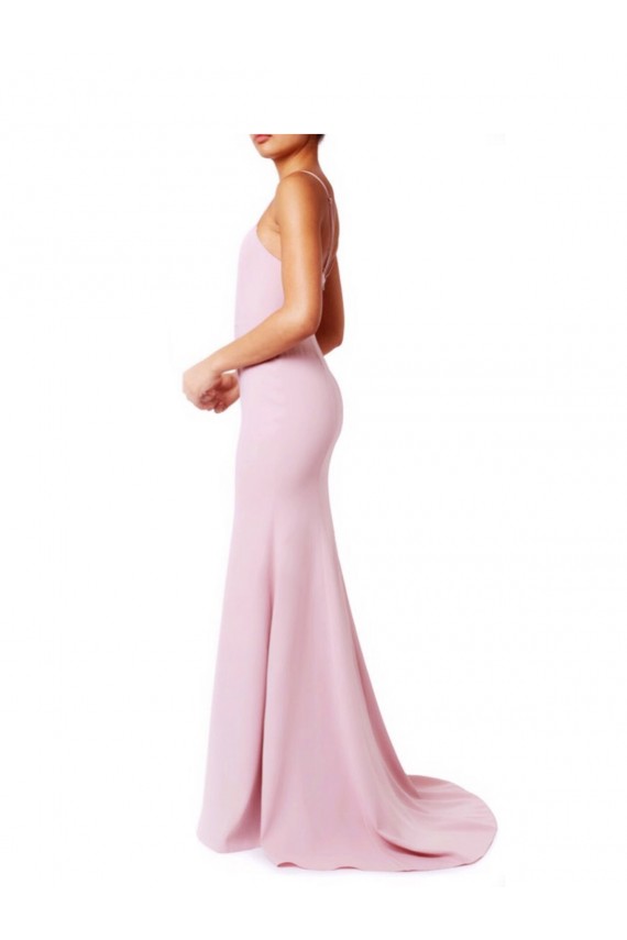 Rosa Sirena Tirantes espagueti Cuadrado Crepé Elástico Largo Vestidos de dama de honor / Vestidos de fiesta Tiendas
