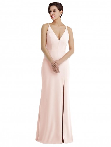 Rosa Trompeta Cuello en V Crepé Elástico Largo Formales Vestidos de dama de honor / Vestidos de fiesta Tiendas