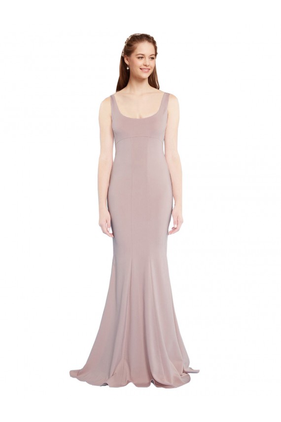 Rosa empolvado Sirena Cucharón Crepé Elástico Largo Formales Vestidos de dama de honor / Vestidos de fiesta Tiendas