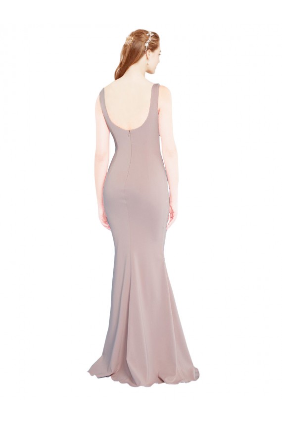 Rosa empolvado Sirena Cucharón Crepé Elástico Largo Formales Vestidos de dama de honor / Vestidos de fiesta Tiendas