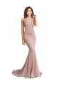 Rosa empolvado Sirena Cuello en V Spandex Largo Formales Vestidos de dama de honor / Vestidos de fiesta Tiendas
