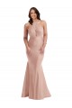 Rosa empolvado Sirena Halter Satén sedoso Largo Formales Vestidos de dama de honor / Vestidos de fiesta Tiendas