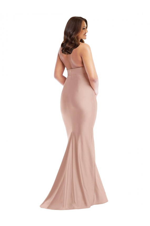 Rosa empolvado Sirena Halter Satén sedoso Largo Formales Vestidos de dama de honor / Vestidos de fiesta Tiendas