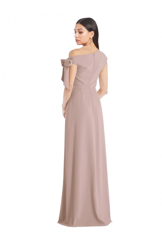 Rosa empolvado línea A Hombros Descubiertos Crepé Elástico Largo Formales Vestidos de dama de honor / Vestidos de fiesta Tiendas