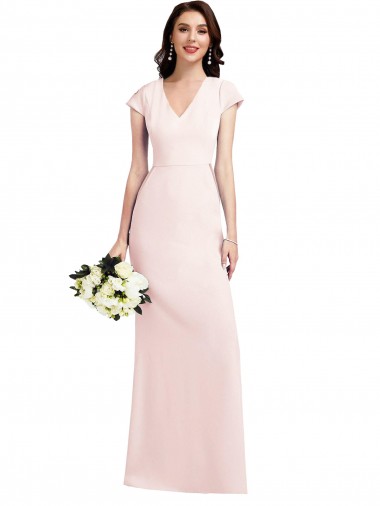 Rosa línea A Cuello en V Crepé Elástico Largo Formales Vestidos de dama de honor / Vestidos de fiesta Tiendas