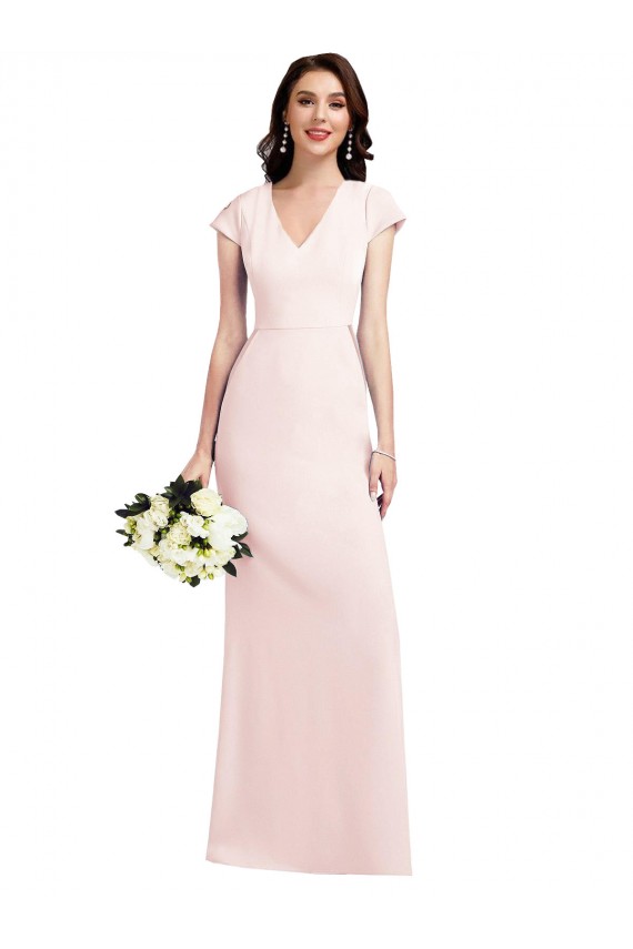 Rosa línea A Cuello en V Crepé Elástico Largo Formales Vestidos de dama de honor / Vestidos de fiesta Tiendas