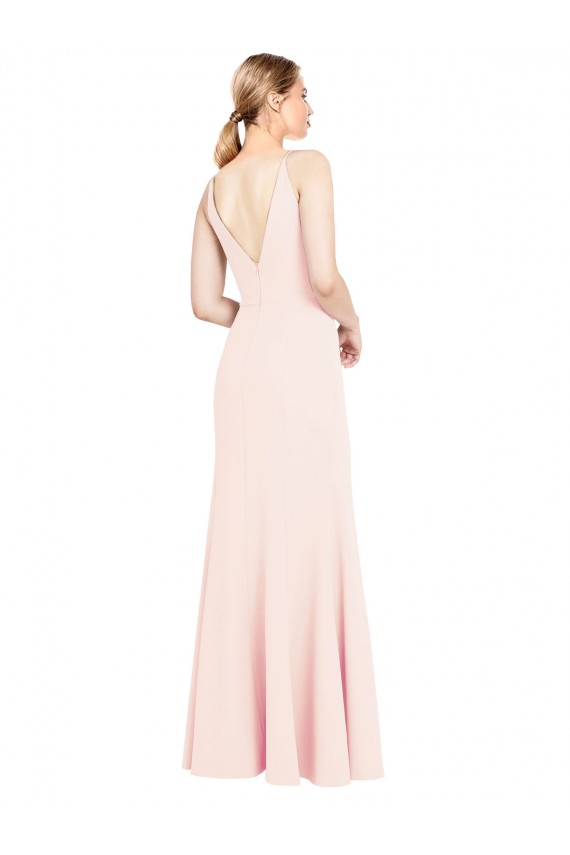 Rosa línea A Cuello en V Cuello Alto Crepé Elástico Largo Formales Vestidos de dama de honor / Vestidos de fiesta Tiendas