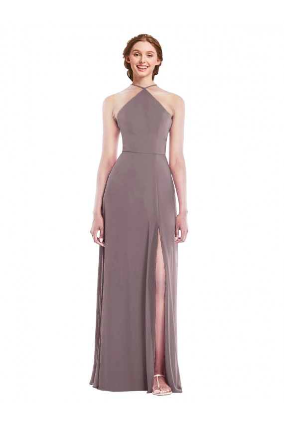 Rosa polvorienta línea A Halter Gasa Largo Formales Vestidos de dama de honor / Vestidos de noche Tiendas