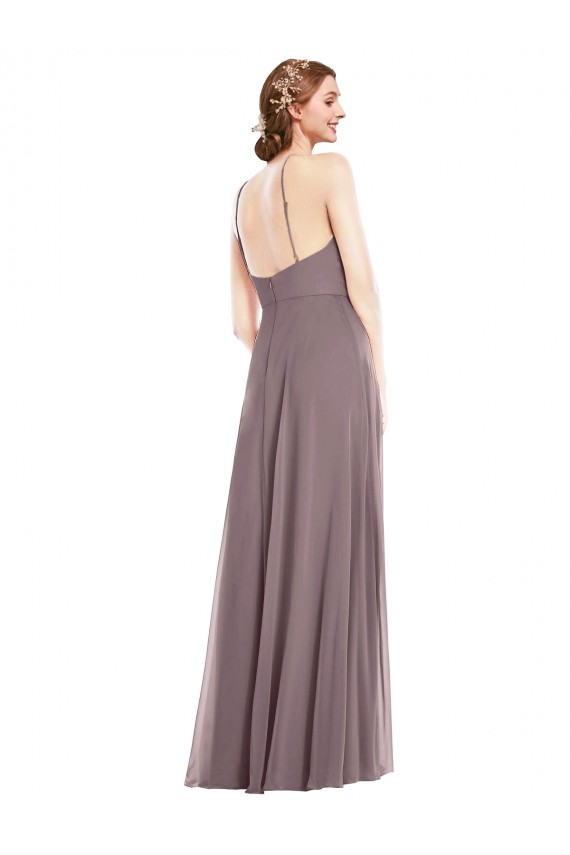 Rosa polvorienta línea A Halter Gasa Largo Formales Vestidos de dama de honor / Vestidos de noche Tiendas