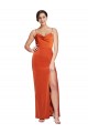 Rust Cubierta Tirantes espagueti Barrer tren Satén elástico Largo Formales Vestidos de dama de honor / Vestidos de fiesta Tiendas