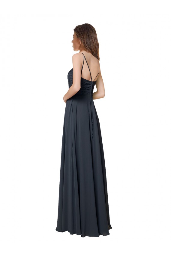 Sandía línea A Cuello en V Gasa Largo Vestidos de dama de honor Tiendas