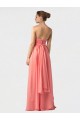 Sandía línea A Halter Cuello de Corazón Gasa Largo Vestidos de dama de honor Tiendas