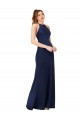 Sapphire Cubierta Cuello Alto Satén sedoso Largo Formales Vestidos de dama de honor / Vestidos de fiesta Tiendas