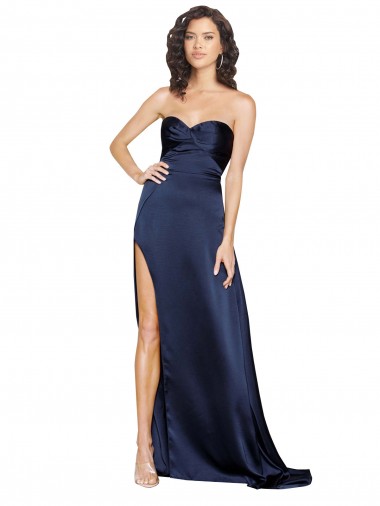 Sapphire línea A Cuello Alto Satén sedoso Largo Formales Vestidos de dama de honor / Vestidos de fiesta Tiendas