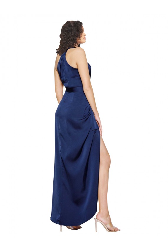 Sapphire línea A Halter Cuello Alto Satén sedoso Largo Asimétrico Formales Vestidos de dama de honor / Vestidos de fiesta Tiendas