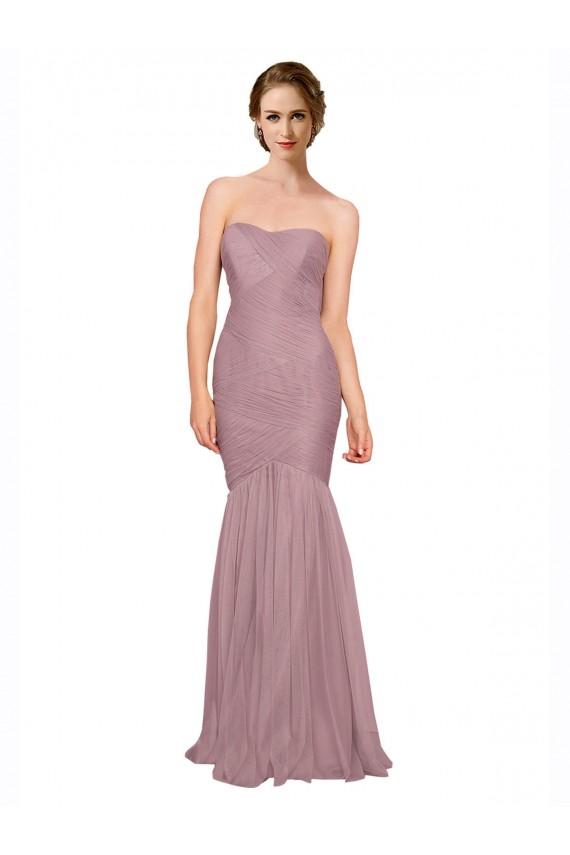 Sirena Cuello de Corazón Sin tirantes Tul Largo Vestidos de dama de honor Tiendas