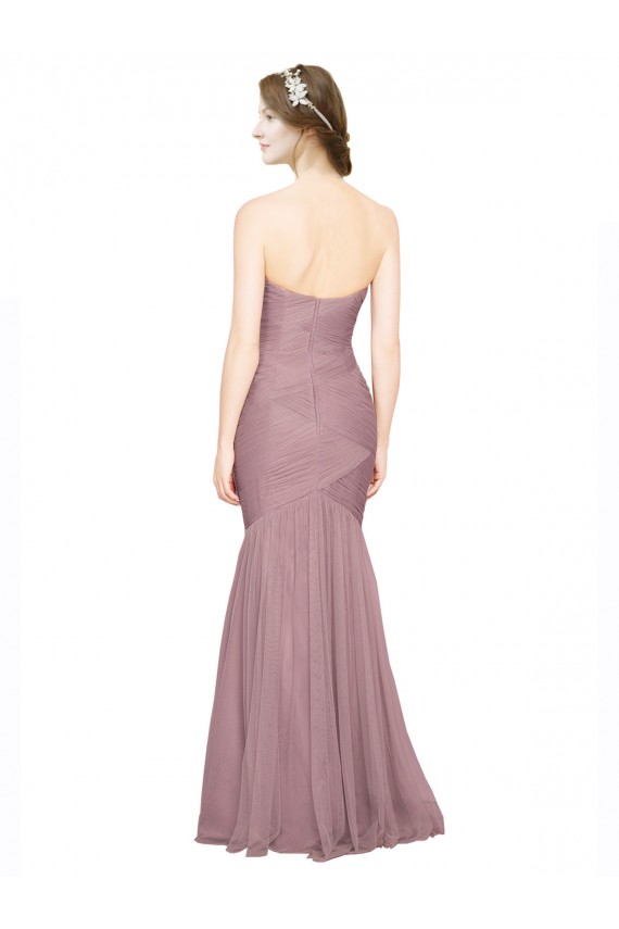 Sirena Cuello de Corazón Sin tirantes Tul Largo Vestidos de dama de honor Tiendas